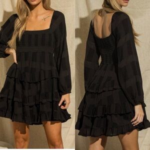 Arula Black Textured Tiered Mini Dress Size A 1X